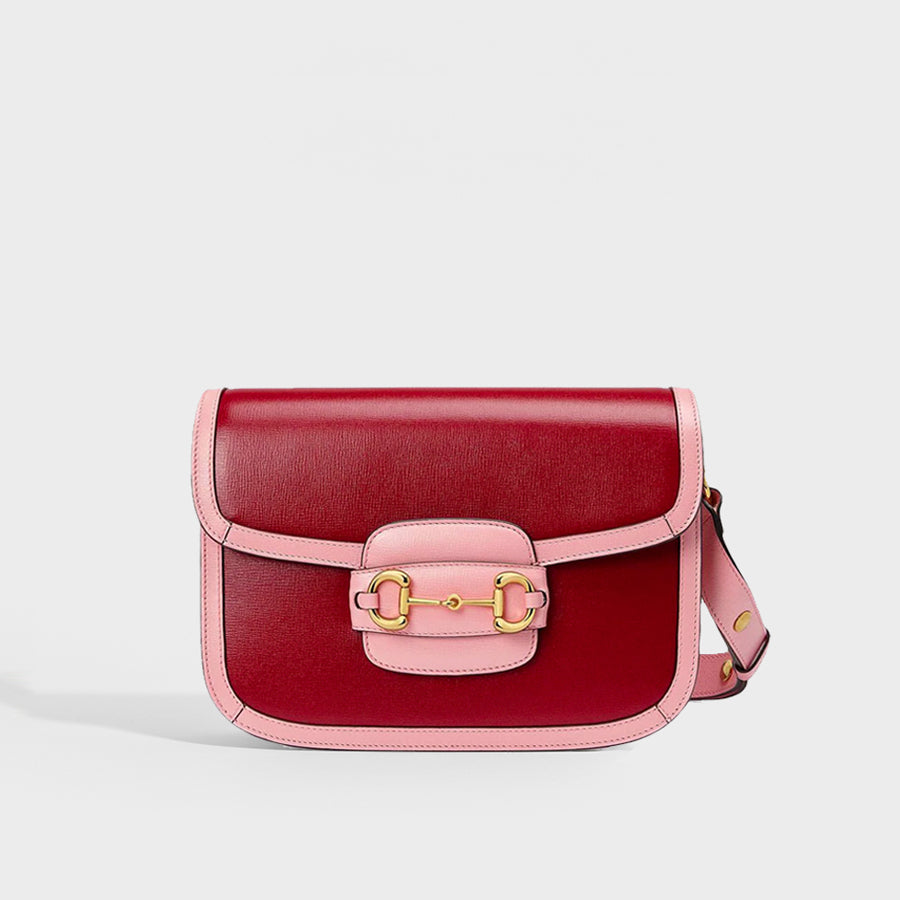GUCCI 1955 Horsebit Shoulder Bag in Red with Pink Trim | COCOON