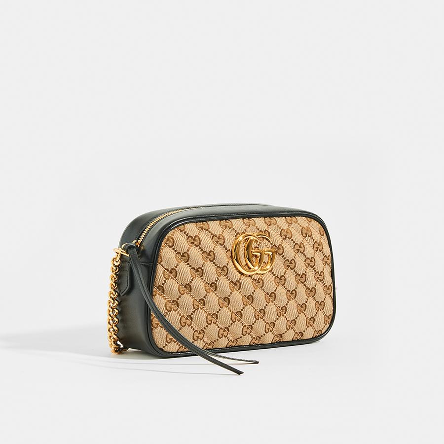 GUCCI | GG Marmont Logo Small Shoulder Bag in Canvas and Black Leather | COCOON