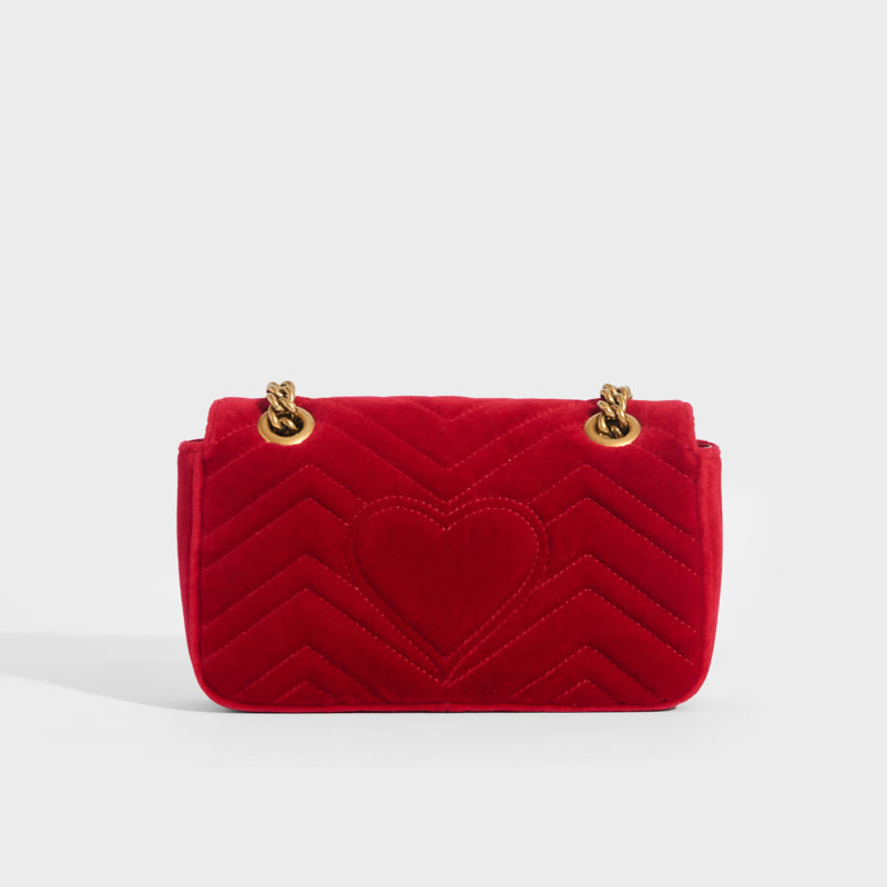 GUCCI GG Marmont Mini Velvet Shoulder Bag in Red | COCOON