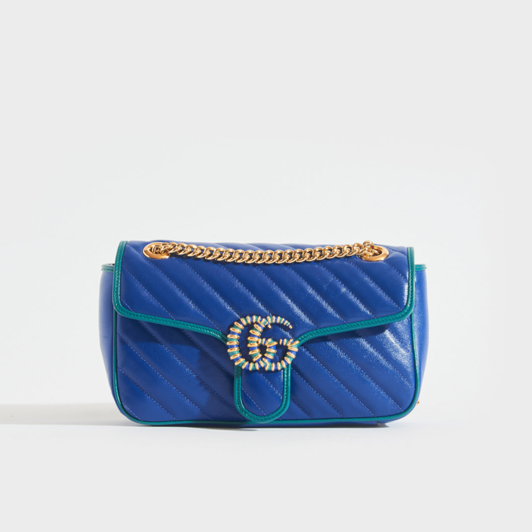 GUCCI GG Marmont Small Shoulder Bag in Blue Matelassé Leather | COCOON