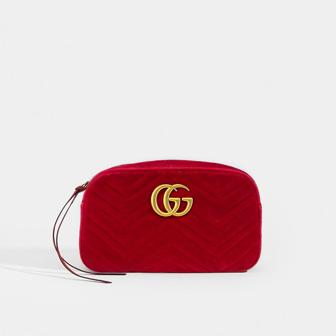 GUCCI GG Marmont Camera Bag in Red Velvet | COCOON