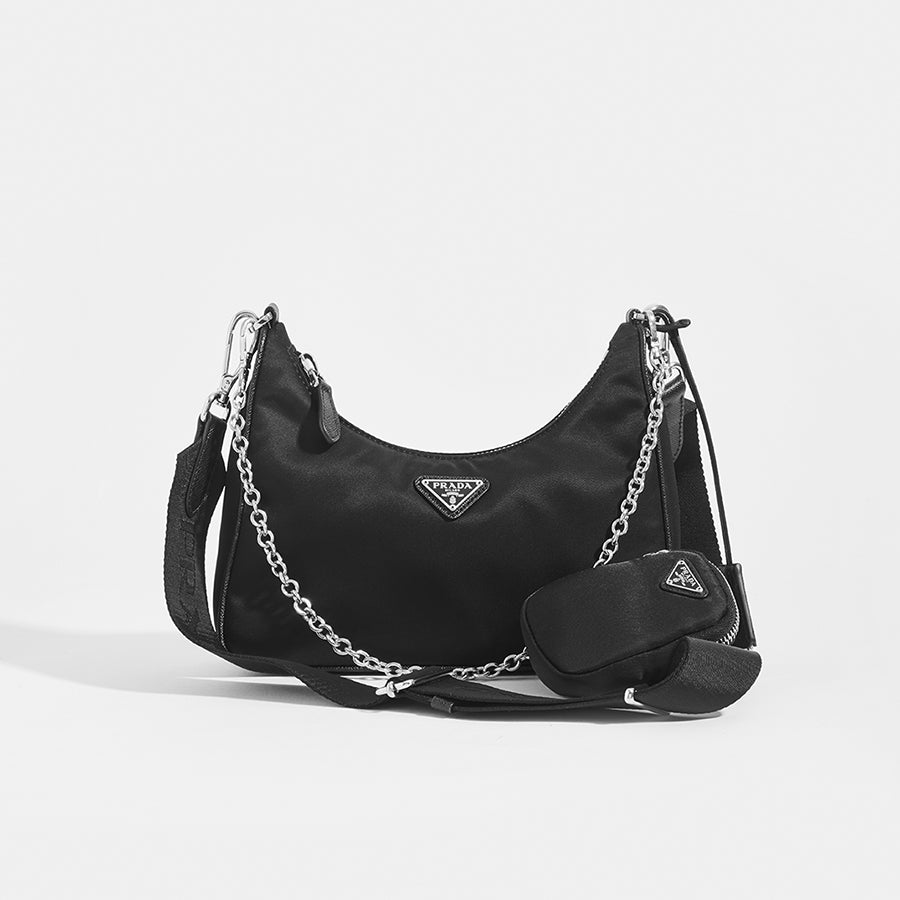 PRADA Crossbody Hobo Bag in Black Nylon | COCOON