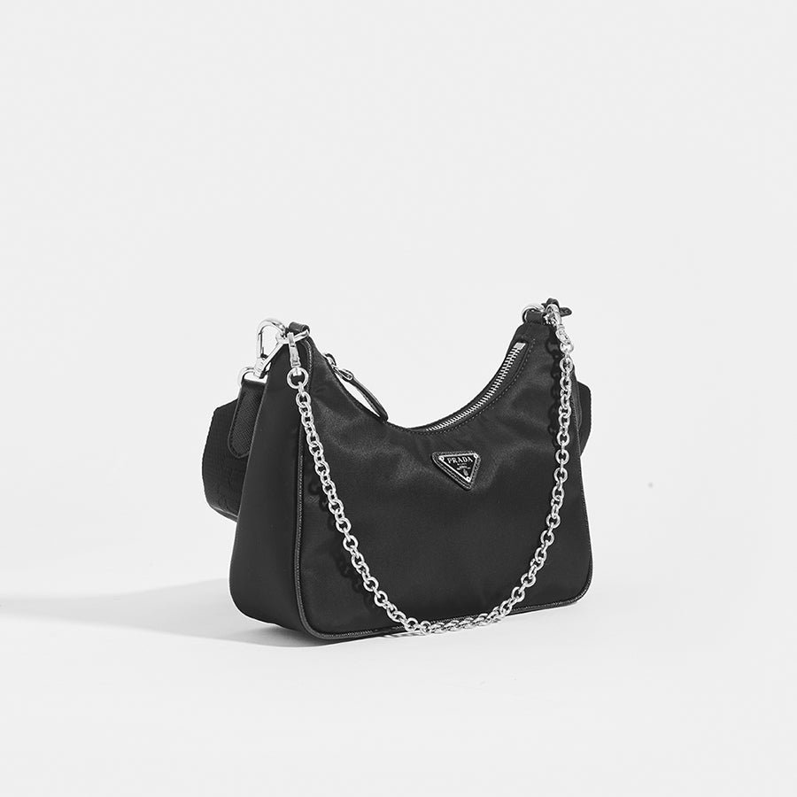 PRADA Crossbody Hobo Bag in Black Nylon | COCOON