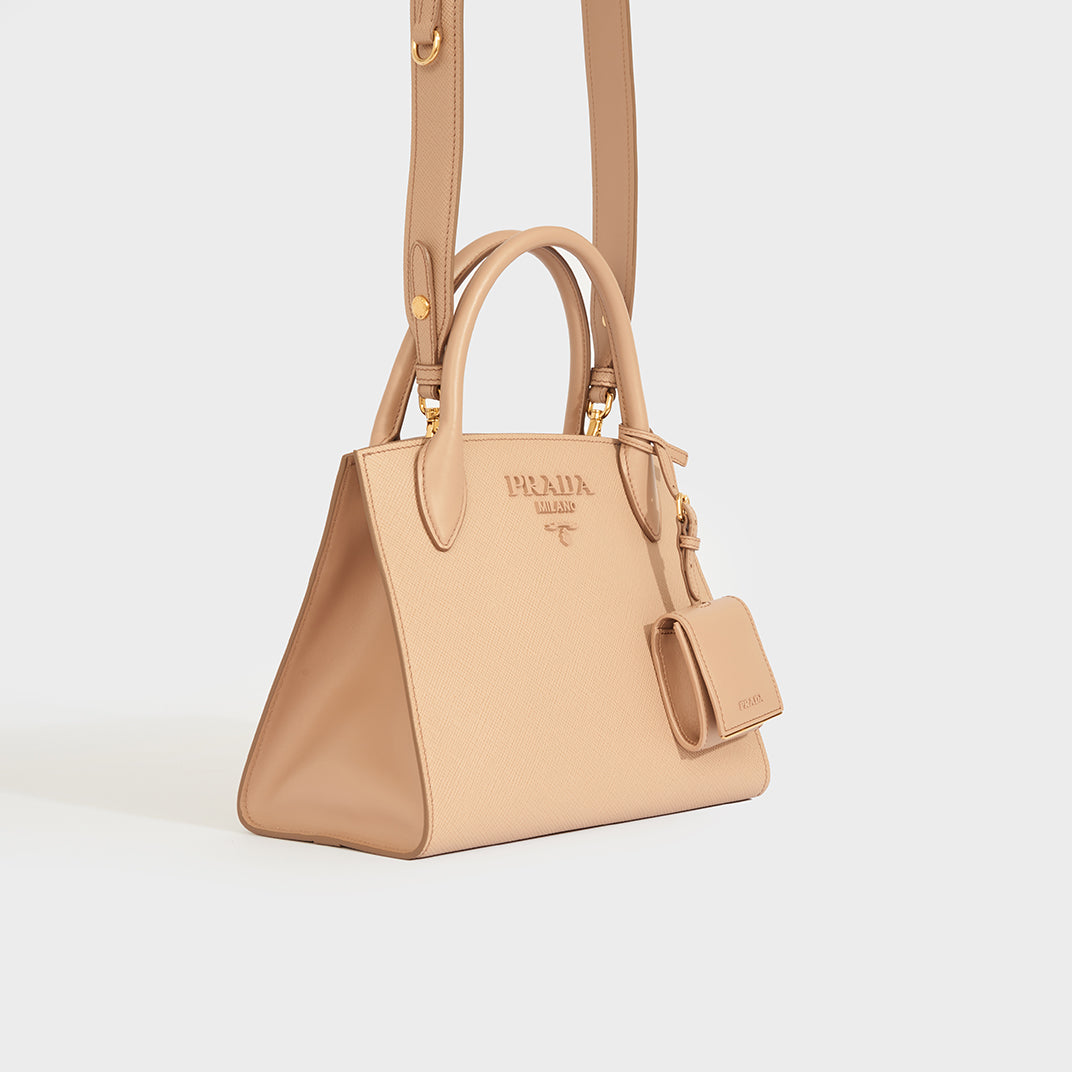 PRADA Double Tote Bag in Beige Saffiano Leather | COCOON