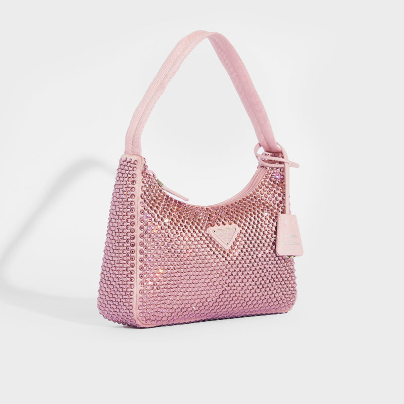 PRADA Hobo Re-Edition 2000 Nylon with Crystals in Pink | COCOON
