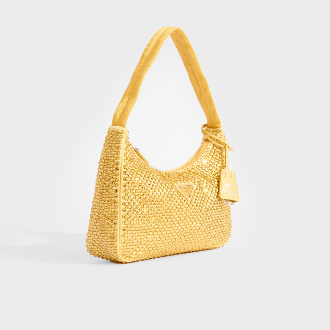 PRADA Hobo Re-Edition 2000 Nylon with Crystals in Yellow | COCOON