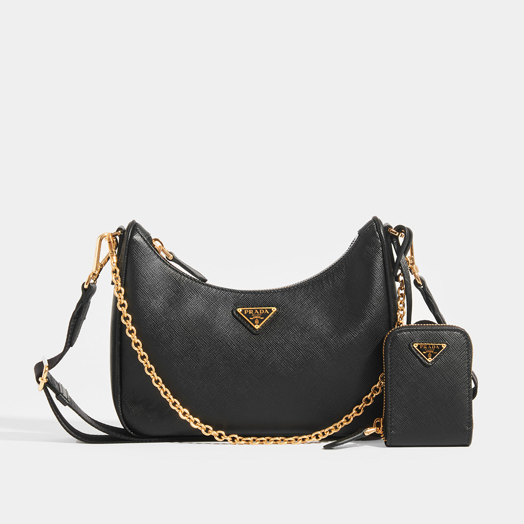 PRADA Hobo re-edition crossbody 2005 saffiano in Black | COCOON