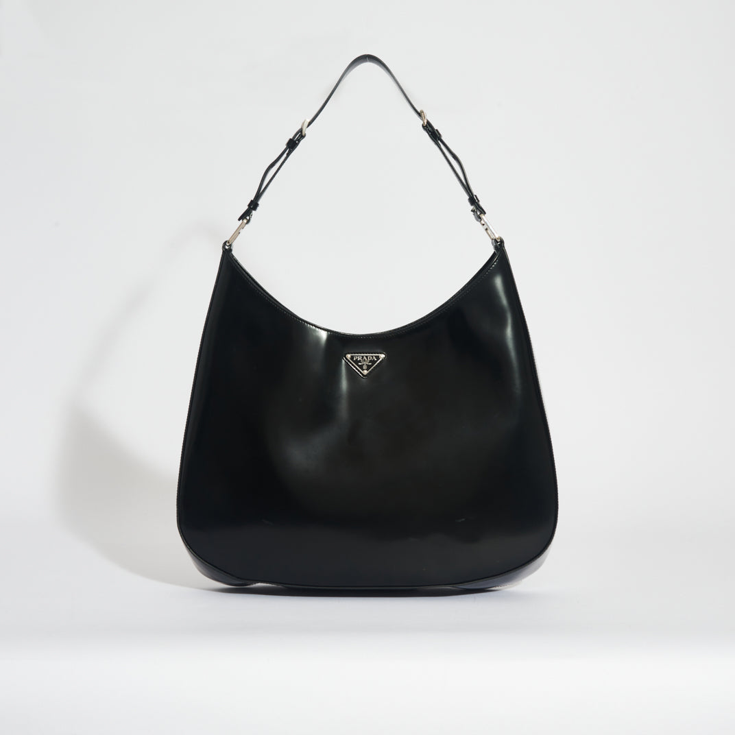 PRADA Large Cleo Brushed Leather Shoulder Bag in Black [ReSale] | COCOON