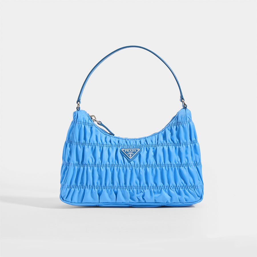 PRADA | Ruched Hobo Bag in Blue Nylon 