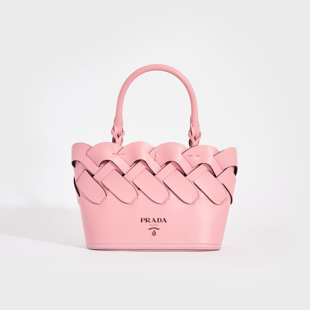 PRADA Small Woven Leather Tote Pink | COCOON