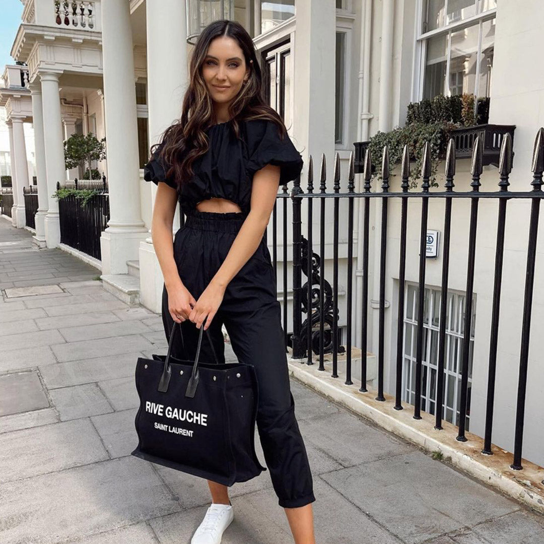 Saint Laurent Rive Gauche Tote Bag In Linen And Leather in Natural