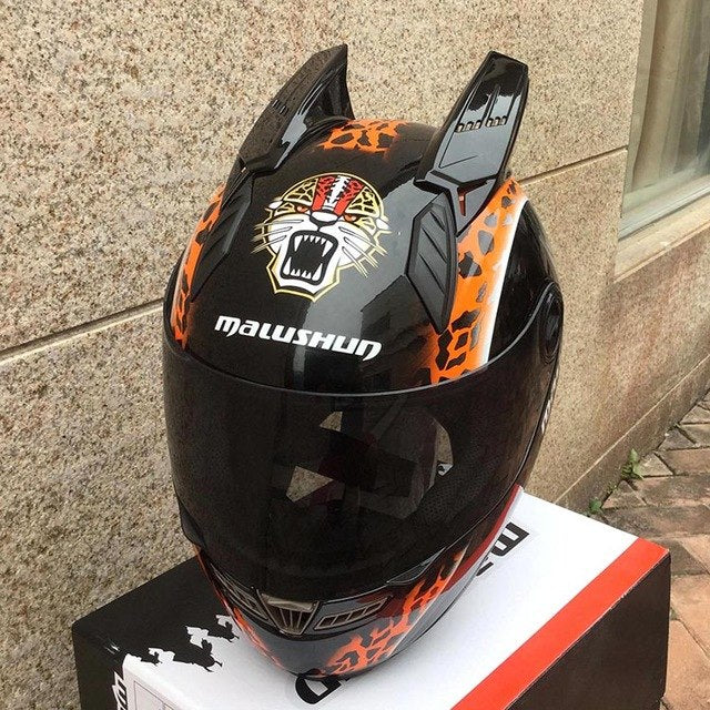 Tiger motorcycle helmet full face horns helmets amazing design vintage ear - Webuys
