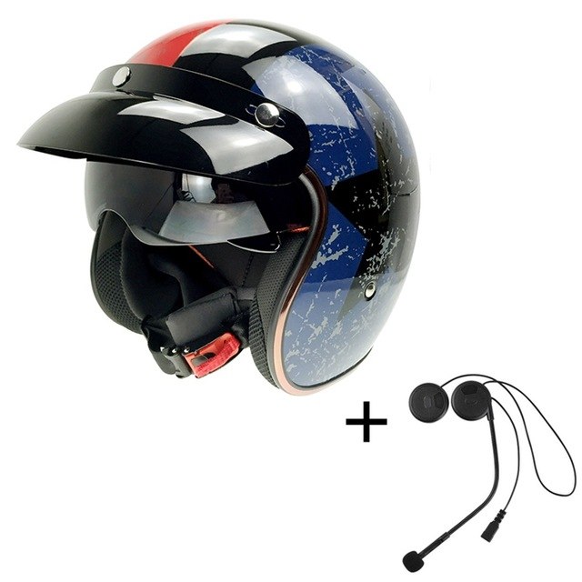 Vintage bluetooth motorcycle helmet smart harley headset phone taking