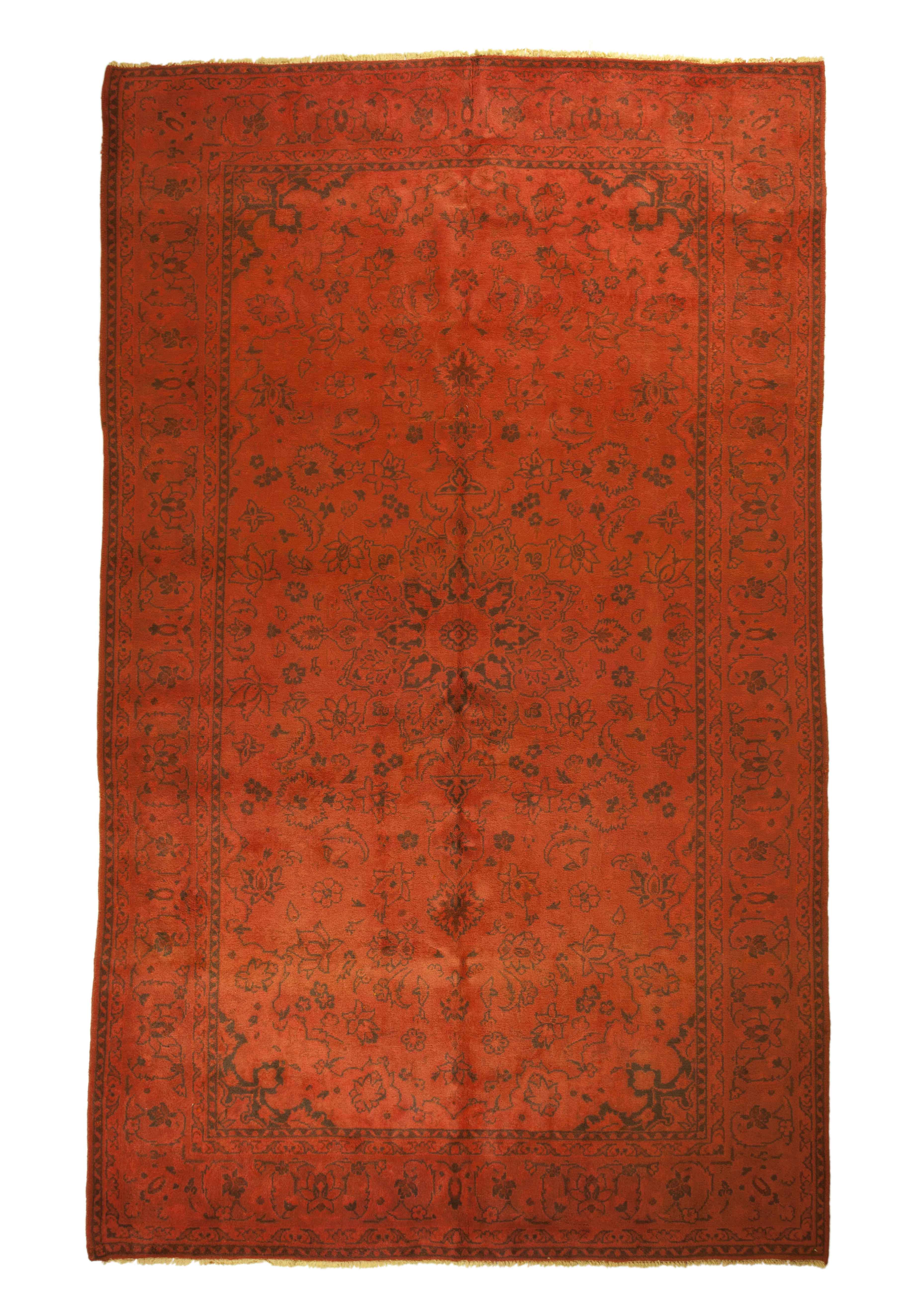 7x11 Overdyed Vintage Oriental Orange Rug 2559