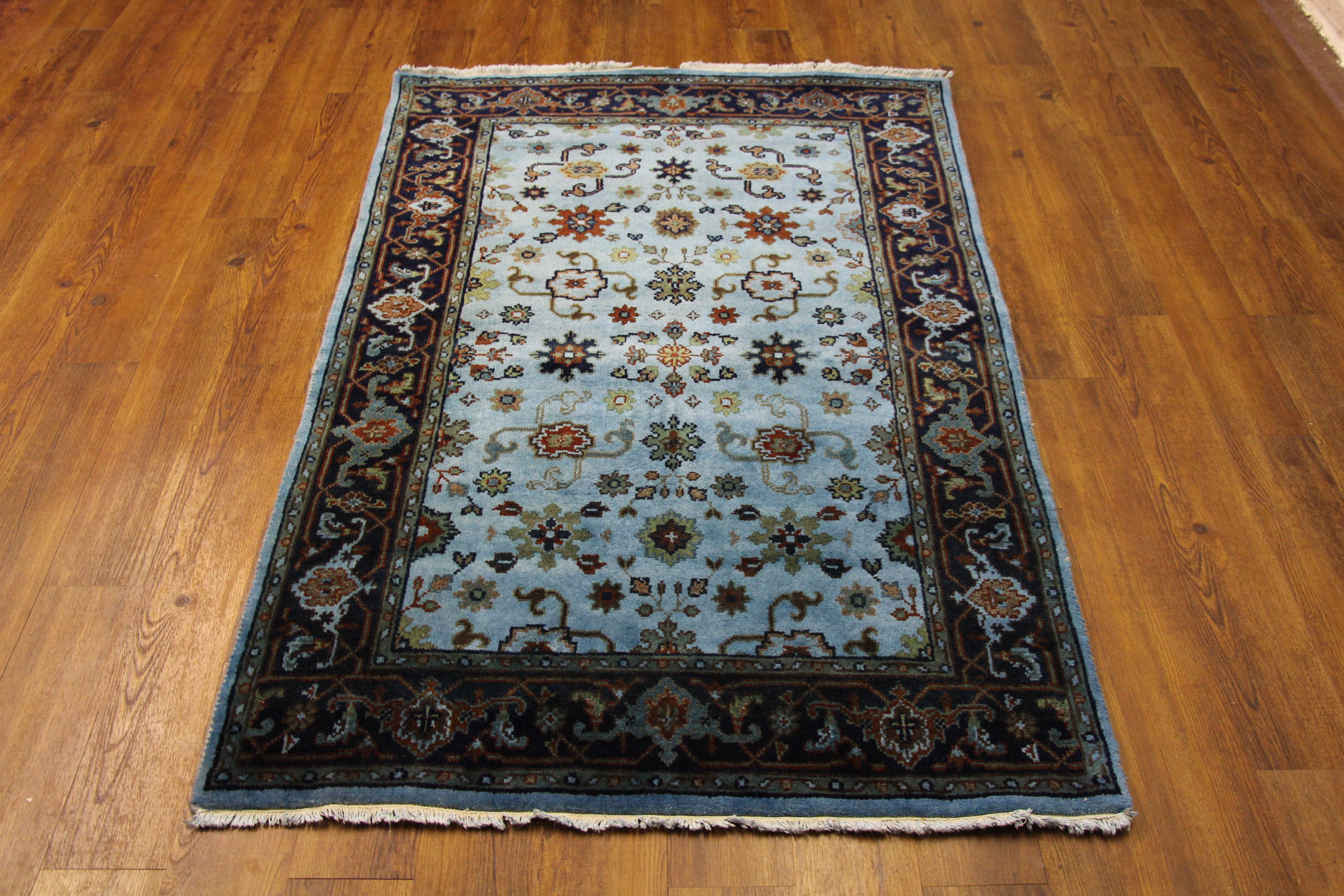 4x6 Teal Area Rug Over-Dyed Handknotted Wool Rug 2780