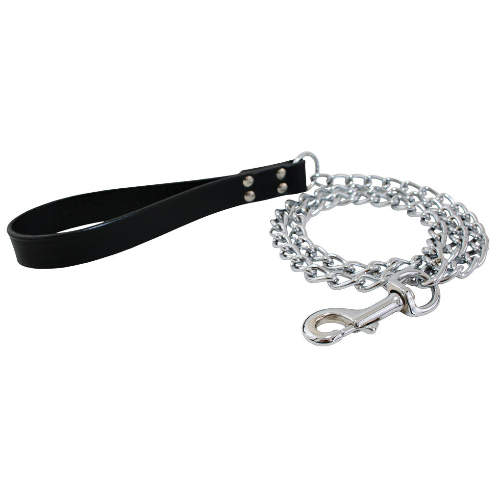 chain leash with leather handle