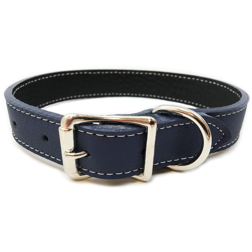 Italian Leather Dog Collar - Dark Blue 