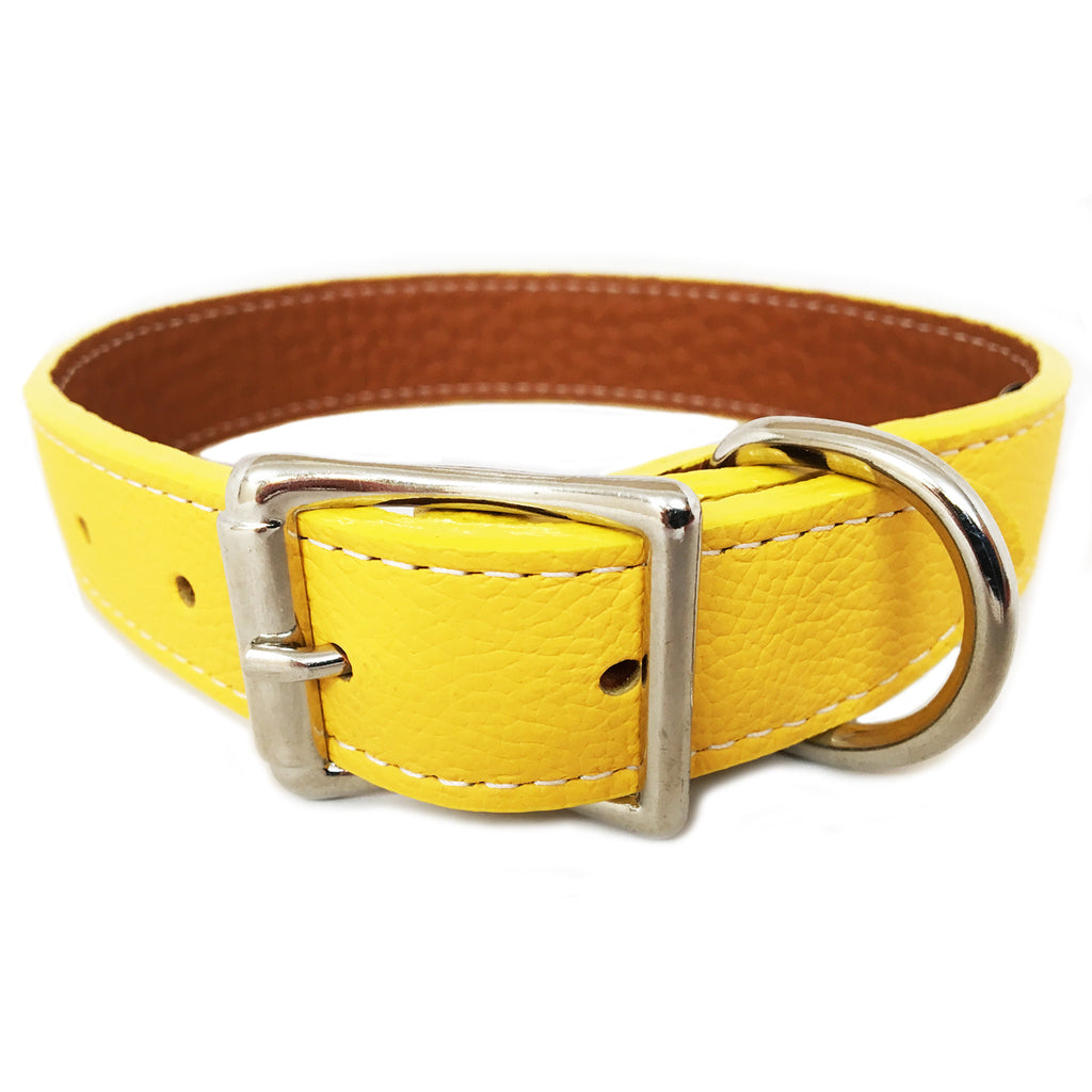 Italian Leather Dog Collar - Yellow 