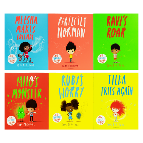 Big bright feelings books: Meesha makes friends, perfectly Norman, Ravi's roar, Milo's monster, Ruby's worry and Tilda tries again