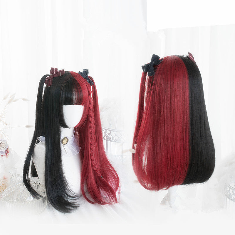 Half Red Half Black Long Curly Straight Wig K Uoobox