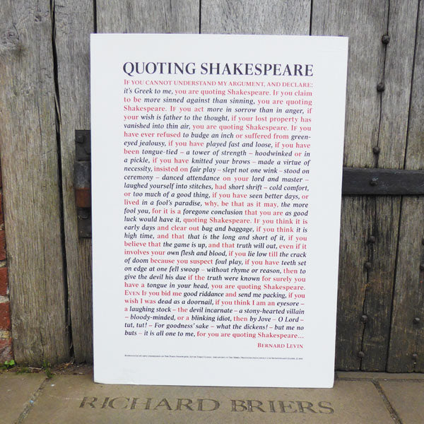Quoting Shakespeare Poster Shakespeare S Globe