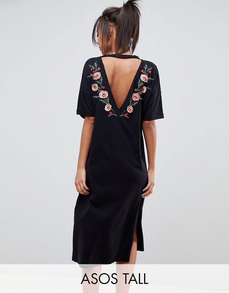 asos black floral midi dress