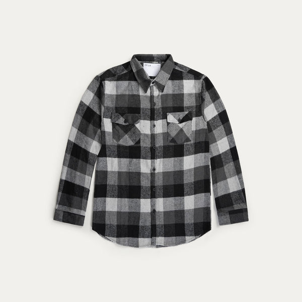 Sequoia Park Black and White Plaid Flannel Shirt Dress