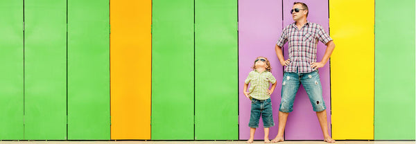 Father and Child on colorful background