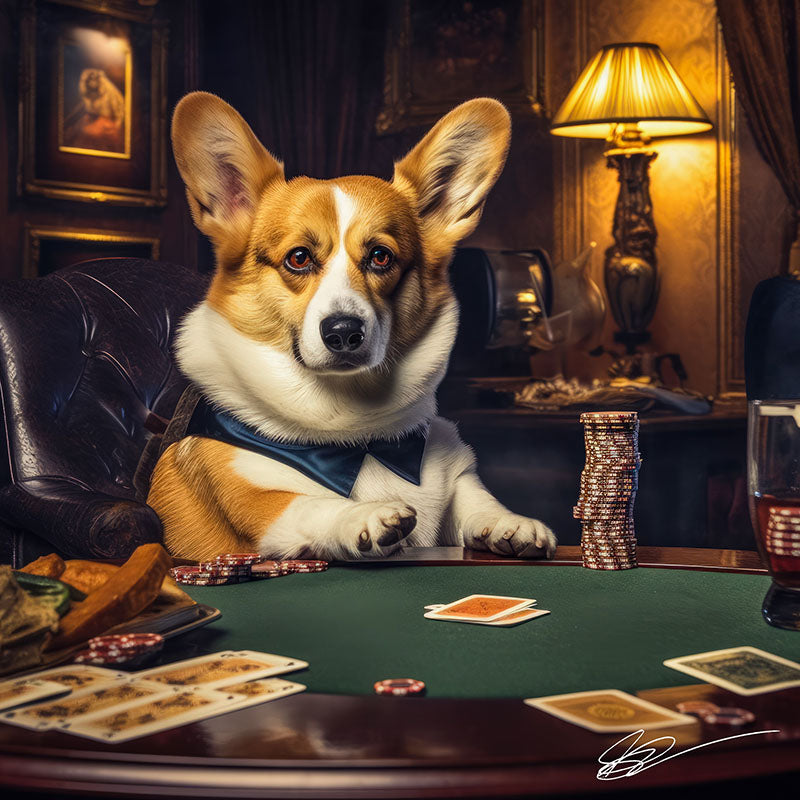 corgi playing cards