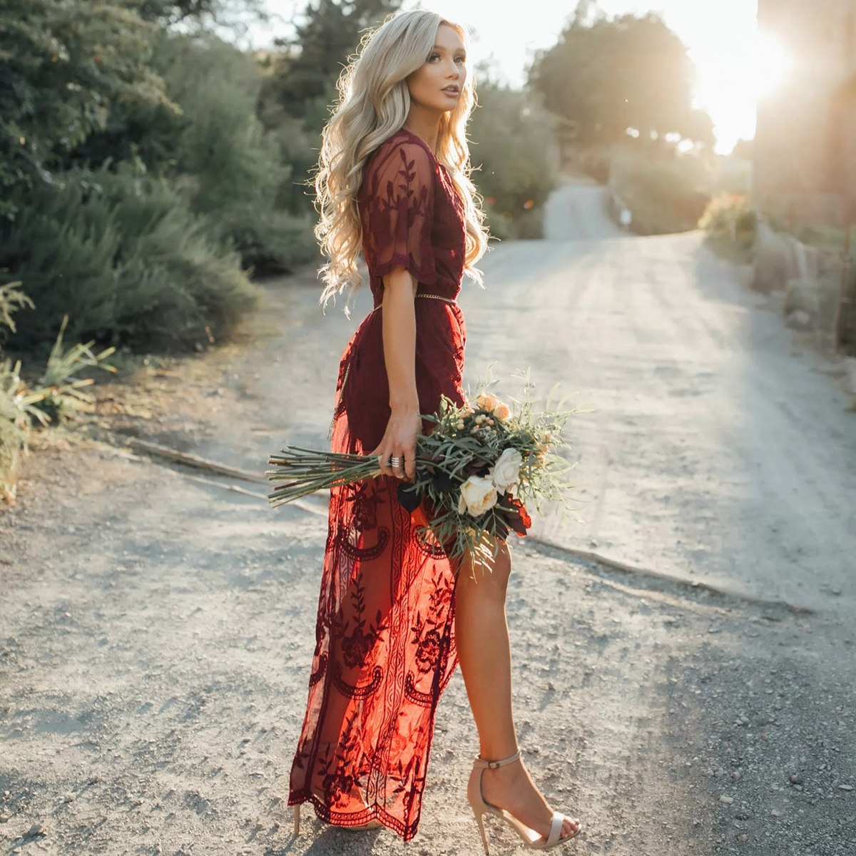 lace split maxi dress