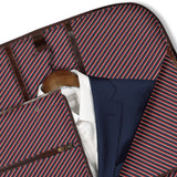 Anzugtasche Sullivan Leder braun geöffnet mit Anzug Detailansicht Innenfutter Stripes