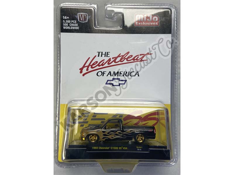 CHASE 1993 Chevrolet C1500 454SS Pickup - Custom Black w/ Yellow Flames (Mijo Exclusives) Diecast 1:64 Scale Model - M2 Machines 31500-MJS61