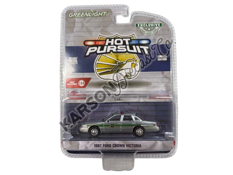 CHASE 1997 Ford Crown Victoria (Hot Pursuit Special Edition - U.S. Customs and Border Patrol) Diecast 1:64 Scale Model - Greenlight 43035C