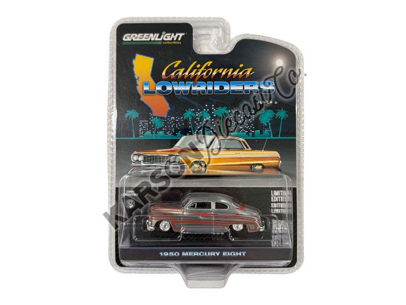 CHASE 1950 Mercury Eight Coupe - Matte White w/ Metallic Orange Scallops (California Lowriders Series 6) Diecast 1:64 Scale Model - Greenlight 63070B