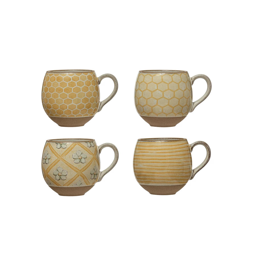 Stoneware Mug with Pattern and Interior Bee Image