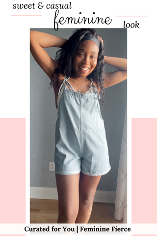  cute outfits with overalls shorts | lace bralette and blue cotton overalls