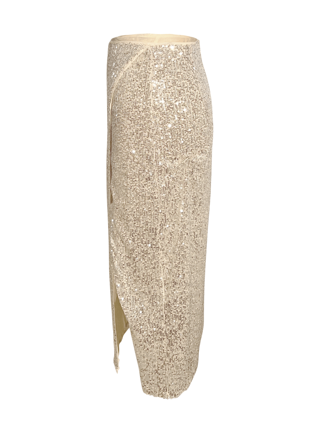 Sparkle Bright Gold Sequin Midi Skirt with Side Slit – Tiana Bay