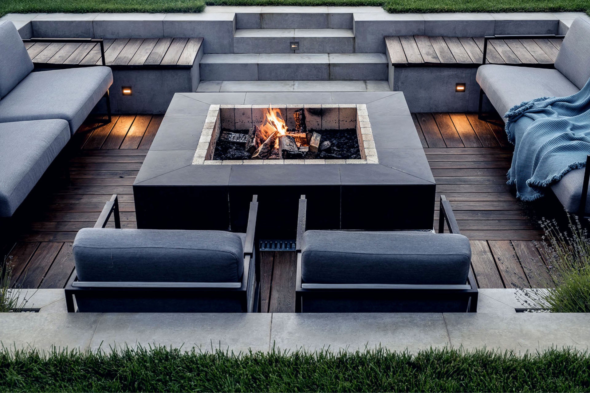 backyard with sunken firepit