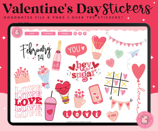 VALENTINES DAY Digital Stickers for Goodnotes, Pink Romantic Pre