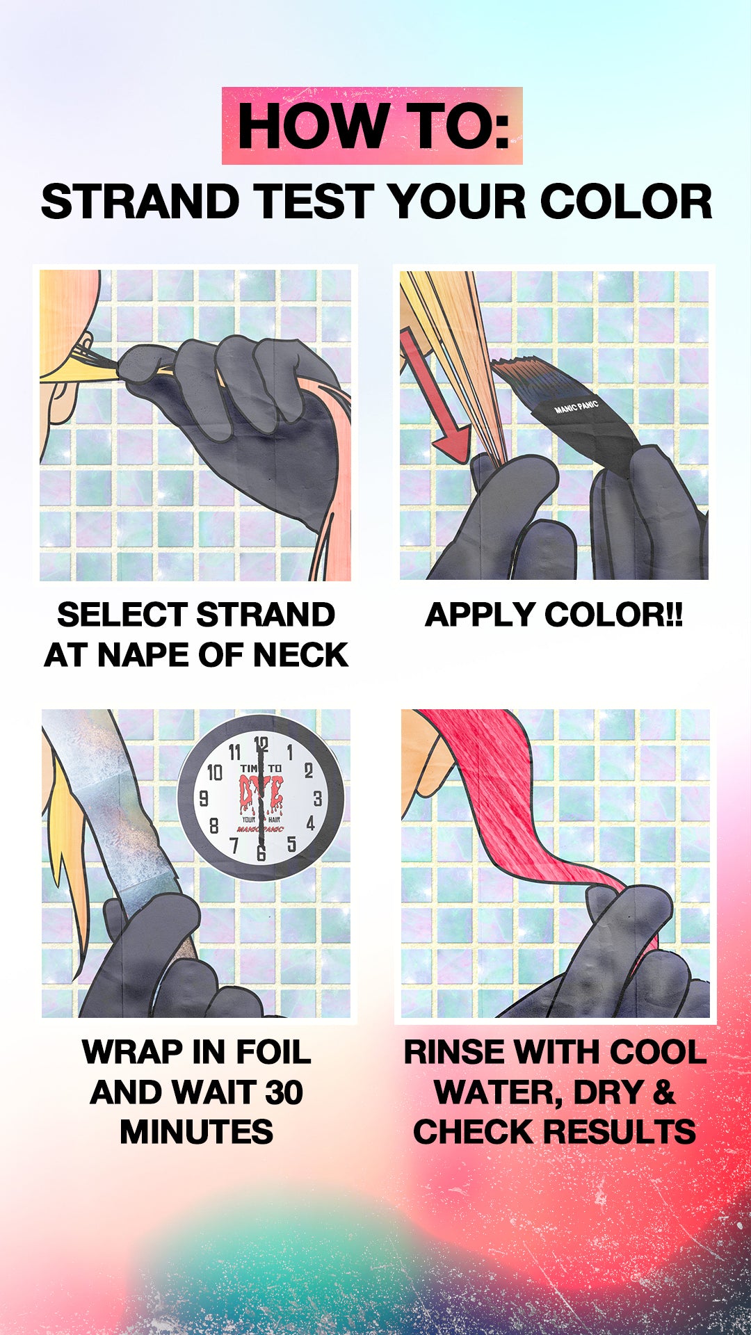 manic panic, how to strand test your hair, hair dye, hair color, test, hair color test,