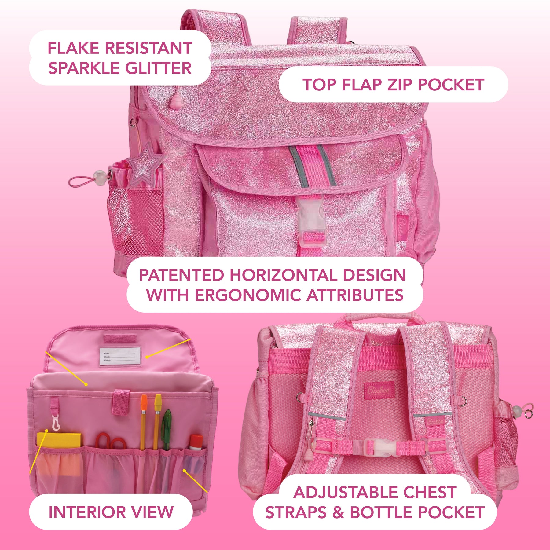 Reversible Sequin Flip Color Change Pink Insulated School Lunch
