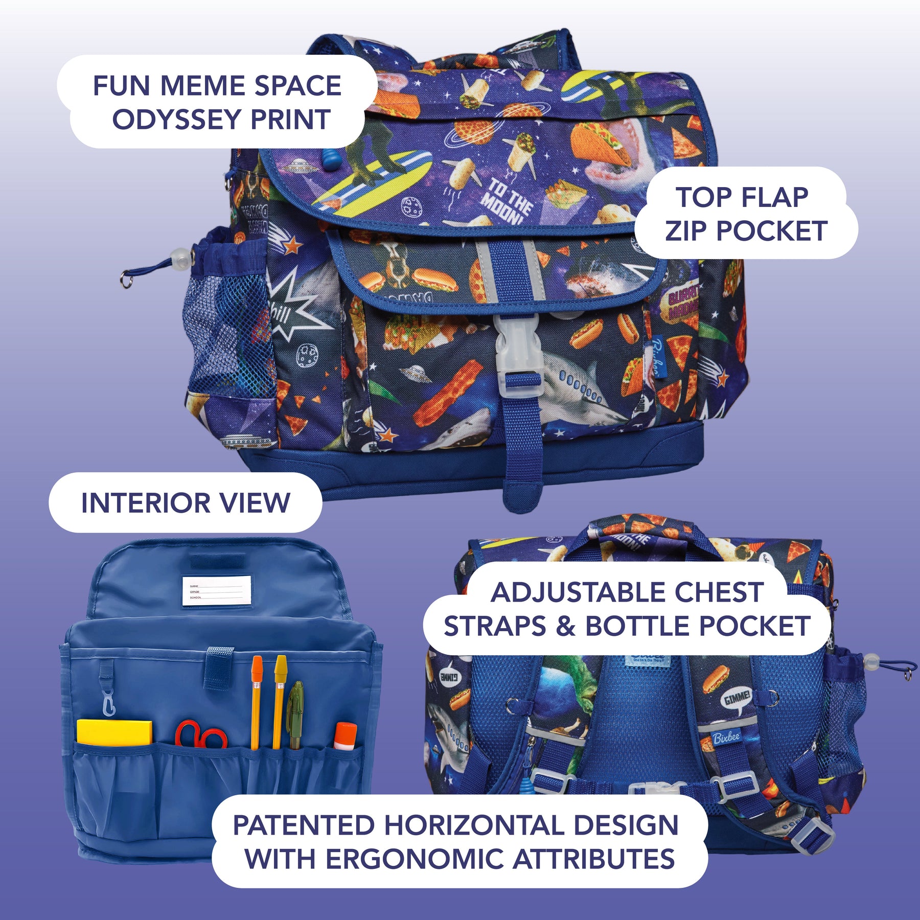 Bixbee Meme Space Odyssey Large Backpack, Blue 
