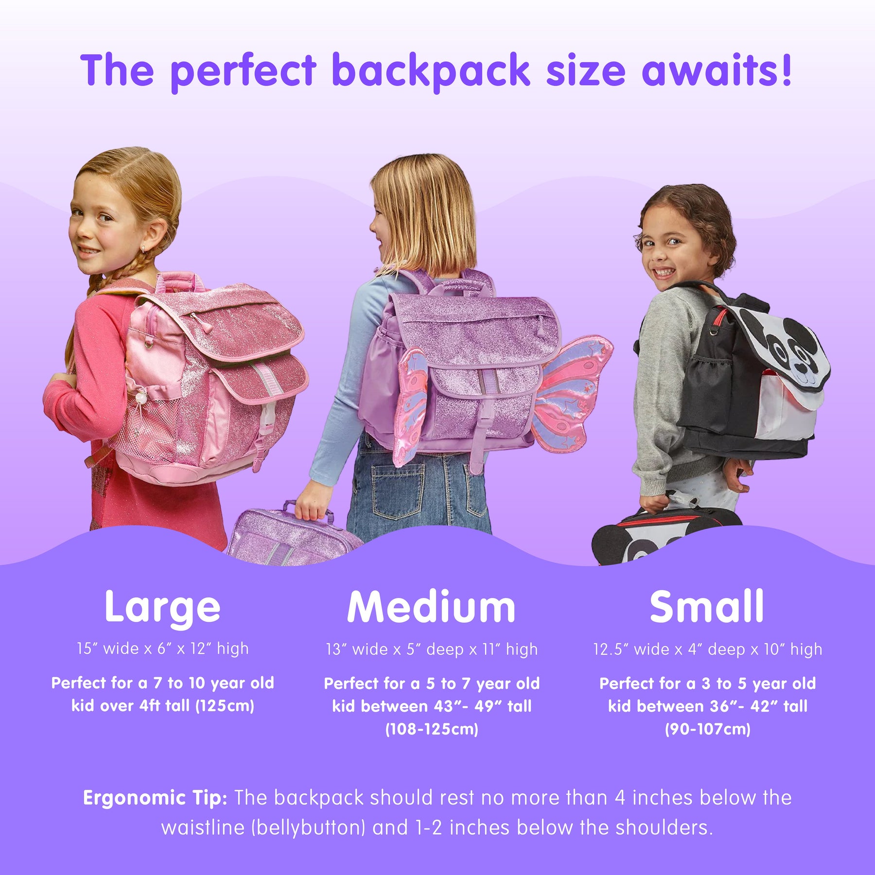 Bixbee Kids Backpack Size chart