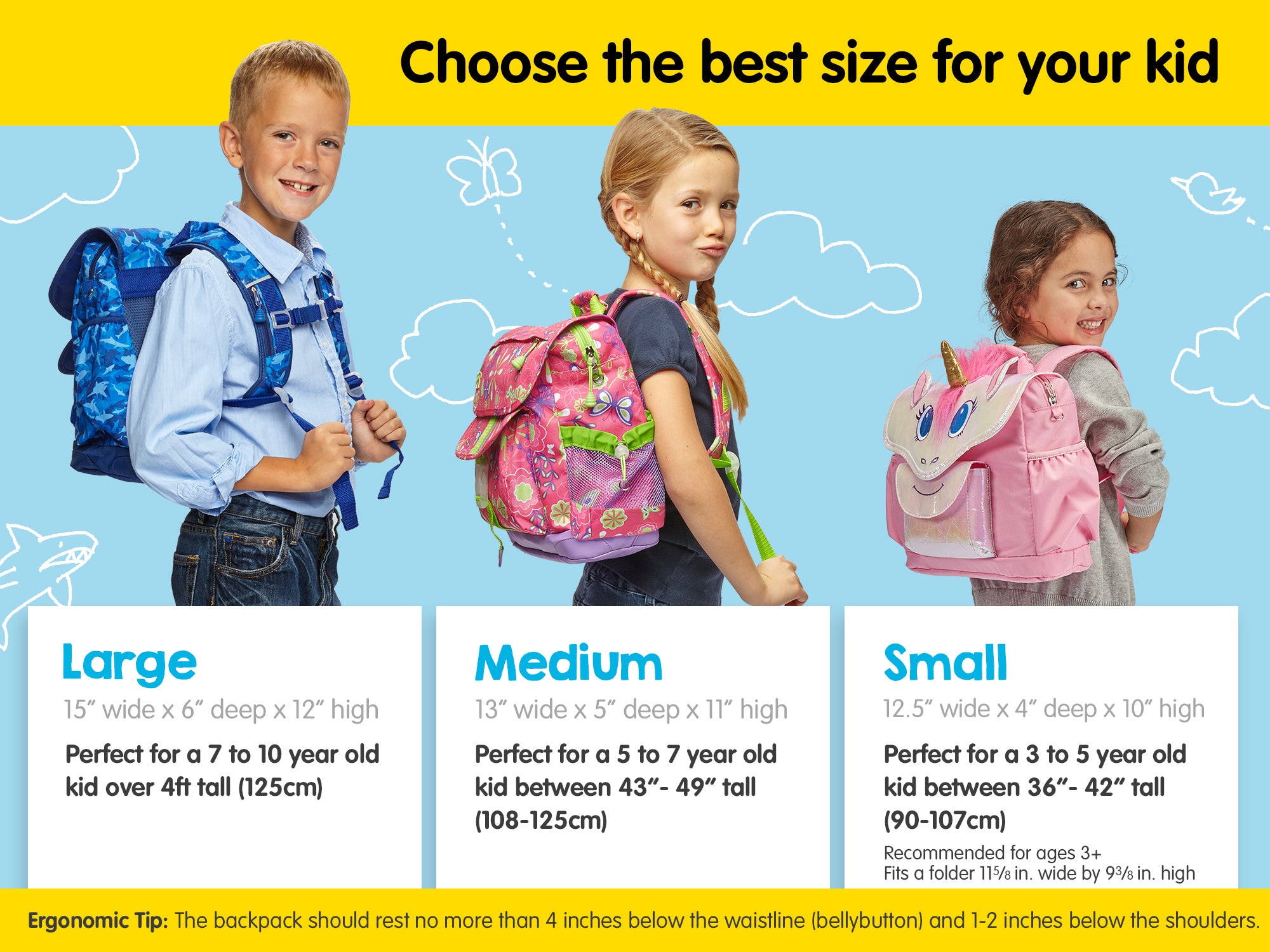 Bixbee Kids Backpack Size chart