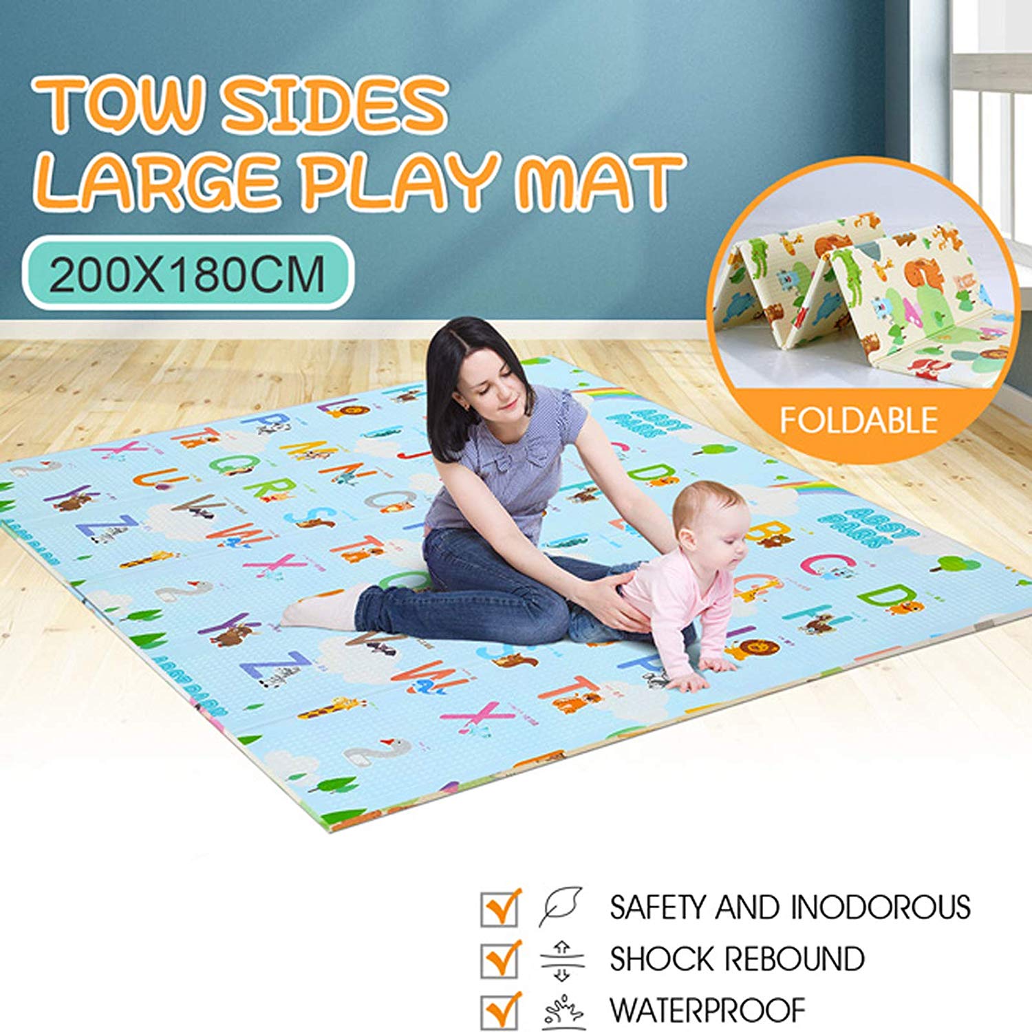 Extra Large Baby Play Mat Non Toxic Non Slip Reversible Waterproof