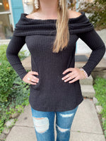 Tisha Off Shoulder Ribbed Sweater-Black
