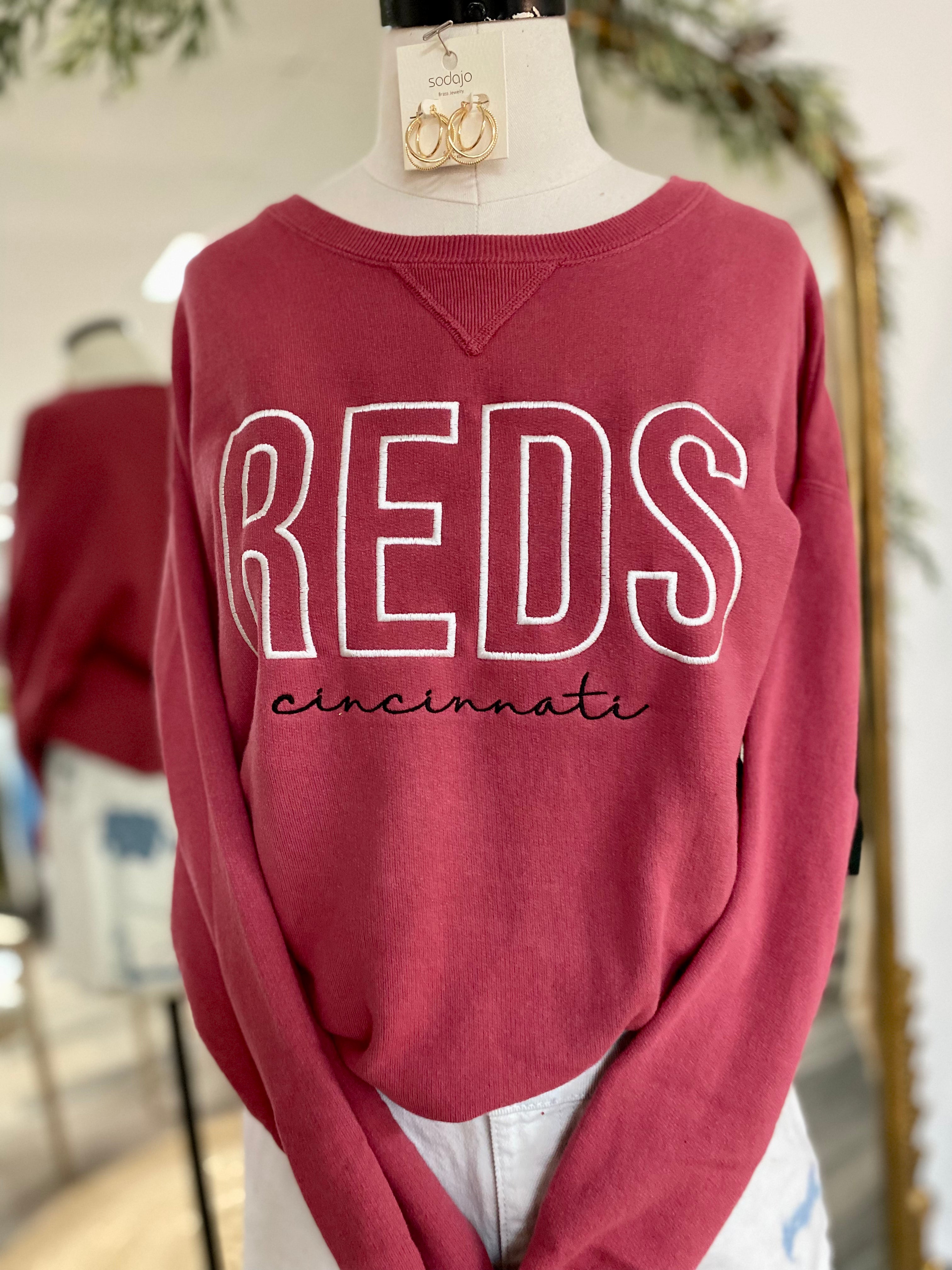 Cincinnati Baseball Embroidered Crewneck-Vintage Wash Red