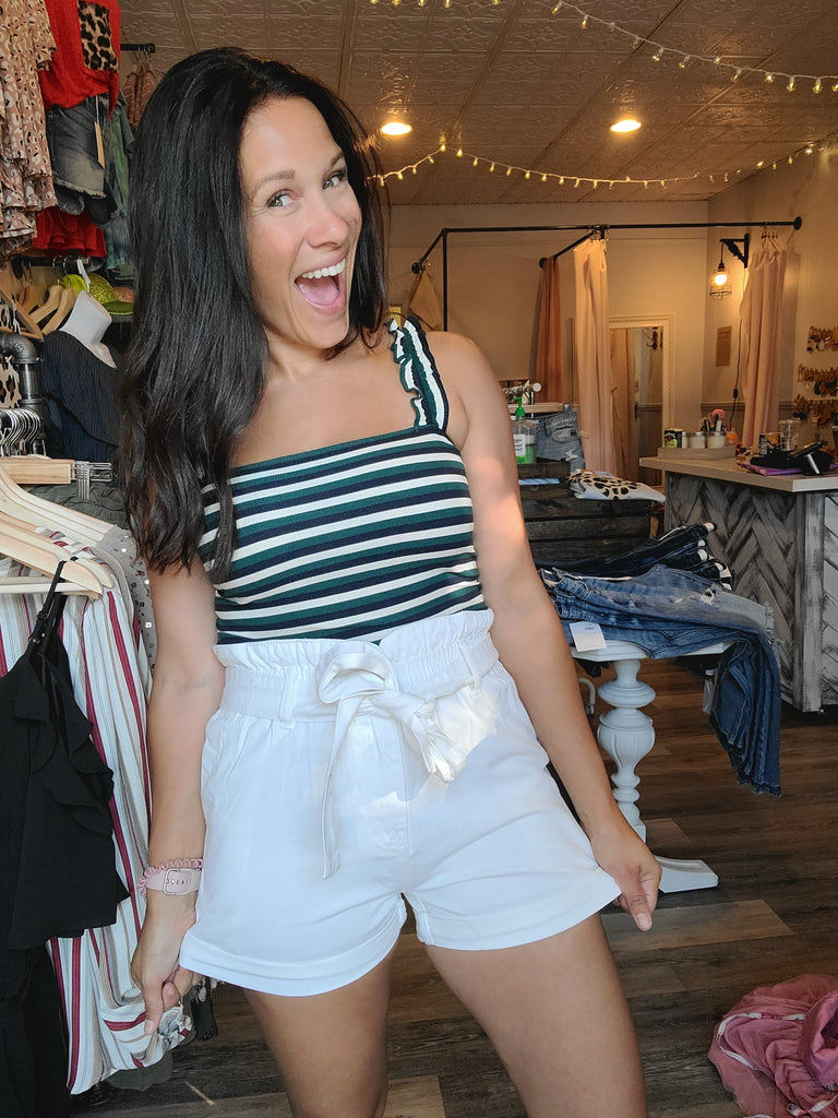 belted paperbag denim shorts