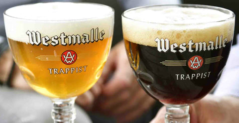 Glasses of a dubbel and a trippel beer