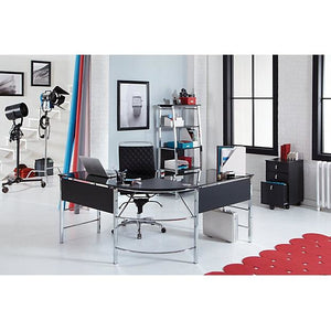 Realspace Outlet Mezza L Shaped Glass Computer Desk Black Chrome